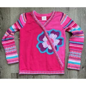 Hanna Andersson Pink Multicolor Sweater with Flower Design